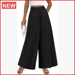 Woven Suit Fabric High Waisted Wide Leg Palazzo Pants with Pockets